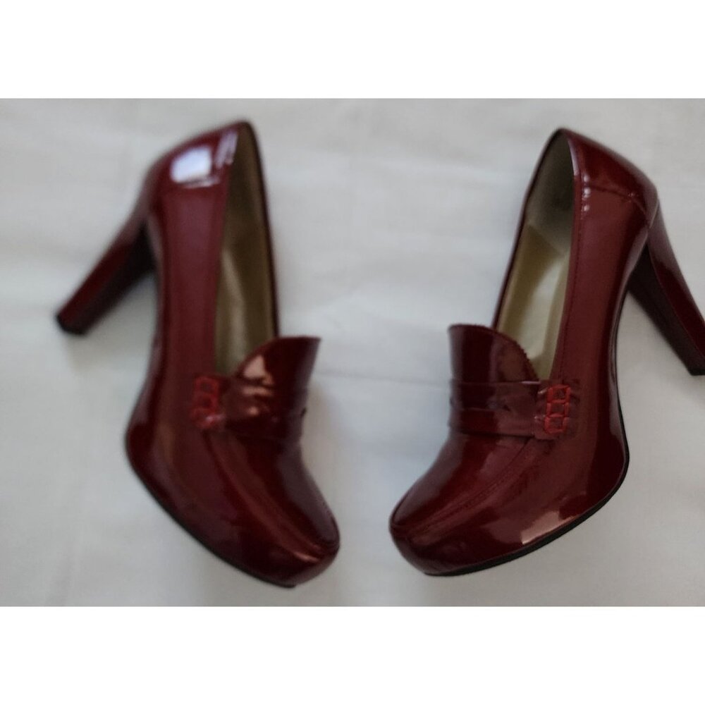 Me Too Women's Burgundy Patent Leather LORRE Penny Loafer Heels Pumps Size 9M - Picture 5 of 12